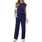 GRECERELLE 2 Piece Sets For Women Summer 2026 Outfits Lounge Sets Sleeveless Sweatsuits Wide Leg Tracksuits With Pockets