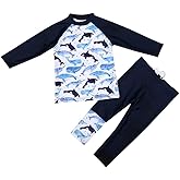 Digirlsor Toddler Boys Two Piece Rash Guard Swimsuits Kids Long Sleeve Sunsuit Long Pants Surf Bathing Suit Swimwear Set Navy, Tag4/2-3 years
