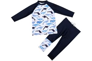 Digirlsor Toddler Boys Two Piece Rash Guard Swimsuits Kids Long Sleeve Sunsuit Long Pants Surf Bathing Suit Swimwear Set