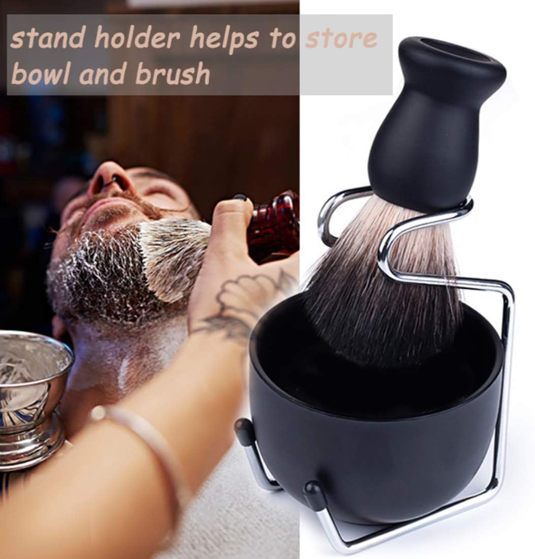 Men's Shaving Set, Stainless Steel Shaving Razor&Brush Holder Soap Bowl Mug Badger Hair Beard Brush, Wet Shaving Kit - 3 Pieces (Black) - Image 3