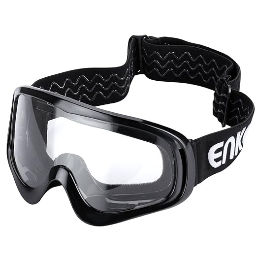 Enkeeo Motorcycle Goggles Anti-Scratch Cycling Googles Dust Proof Bendable Eyewear with Padded Soft Foam, Adjustable Strap for Adults' Cycling Skiing Climbing Shooting (Clear Lens)