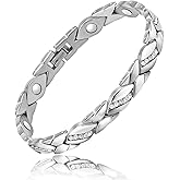 Reaowazo Copper Bracelet for Women Pure Copper Crystal Bracelets Link Chain Charm Christmas Jewelry Gift 3500 Gauss with Adjust Tool Silver