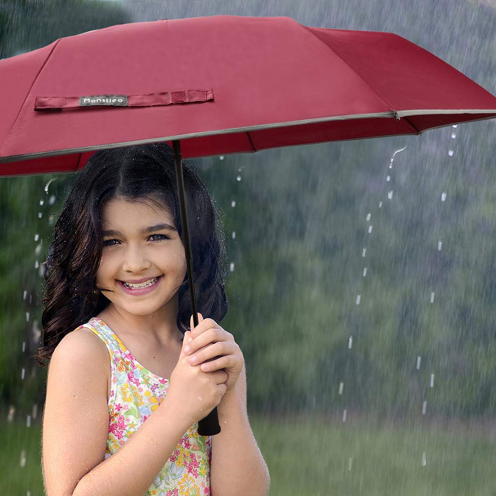 Monstleo LED Flashlight Umbrella, Compact Travel Umbrella,Fully-Automatic Folding Umbrella with Rotating Led Lighting Handle (Wine Red)