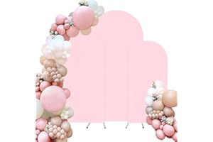 FIVENL Spandex Fitted Wedding Arch Cover Set of 3 Pink Arch Backdrop Cover, Round Top Chiara Backdrop Stand Covers for Wedding Birthday Party Baby Shower Banquet Arch Decoration (Pink, 6FT,6.6FT,7.2FT)