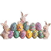 Fun Express Easter Decorations Bunny & Egg Centerpiece - Premium Hand-Painted Resin Tabletop Decor for Spring Home, Mantel & Dining Room Table | 8.5" Holiday Figurine for Indoor Display