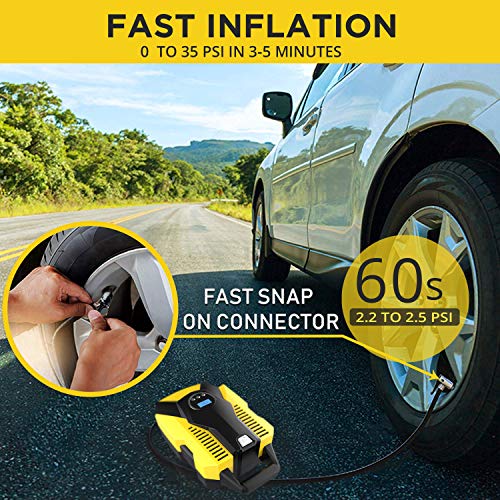 VXDAS Car Tire Inflator,Portable Air Compressor Pump 12V DC Auto Digital Tire Pump 150 PSI Pressure Gauge with LED Light for Car Bicycle Balls Swimming Rings Toy