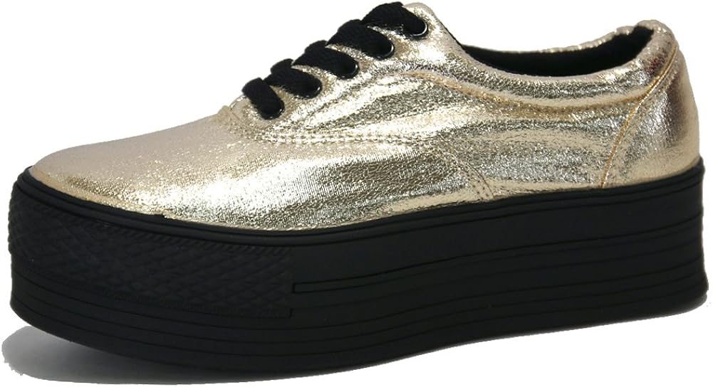 Itemtrend Women's Gold Black Platform Glitter Low Cut