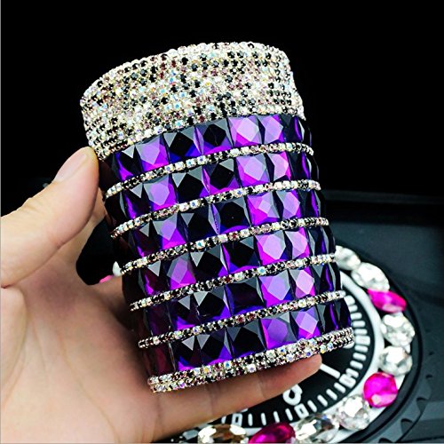 Follicomfy Bling Travel Crystal Diamond Auto Car Cigarette Ashtray Ash with Blue LED Light Smokeless Stand Cylinder Cup Holder,Purple - Thumbnail 5