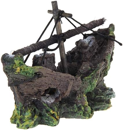 Resin Fishing Boat Aquarium Ornament Plastic Decoration Sunken