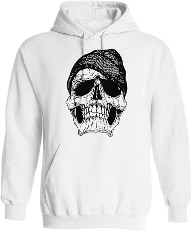 skull wearing hoodie