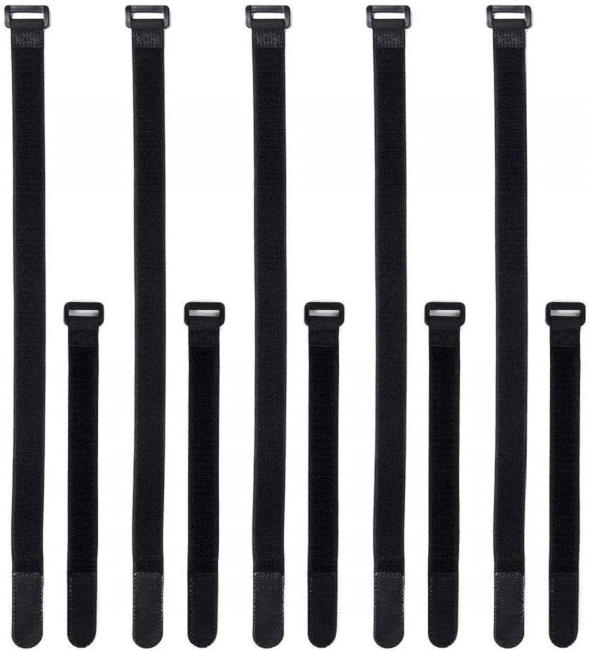 Patu Double Sided Hook with Writable Labels Cinch Straps, 10 Pcs (5 Pcs 20" & 5 Pcs 8") - Detachable Reusable Markers Attached Cable Ties for Cord Wire Management, Black