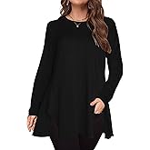 Afibi Crew Neck Long Sleeve Tunic Tops for Women Loose Fit Dressy for Leggings with Side Split