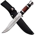 Survivor - Fixed Blade Knife - Satin Finish Clip Point Blade w/Sawback, Black and Brown Wood Handle, Nylon Sheath - HK-781L - Hunting, Camping, Survival - Prep. Survive. Thrive., Brown/Black