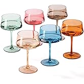 comfit Hand Blown Colored Coupe Glasses Set of 6-13oz large Crystal Martini, Cocktail & Champagne Glasses -Cute & Colorful Cocktail Glassware-Perfect for Bar, Cocktails, Martinis-Wedding Gifts