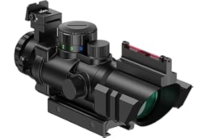 Feyachi Rifle Scope 4x32 Red-Green-Blue Triple Illuminated Rapid Range Reticle Scope with Top Fiber Optic Sight