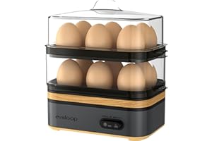 Evoloop Rapid Egg Cooker Electric 12 Eggs Capacity, Soft, Medium, Hard Boiled, Poached, Omelet Maker Egg Poacher & Vegetable 