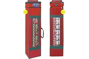 ProPik Wrapping Paper Storage Bag with Pocket and Handles Including Hanging Loop Heavy Duty Material with Clear Window 47 x 10 x 10 Inch Fits 40 Inch Long Rolls (Red, 1 Count)