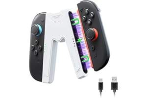 JEMDO Magnetic JoyCon Charger Grip Compatible with Nintendo Switch 2 Only – Ergonomic LED Charging Grip for JoyCon 2 with USB-C Cable, Travel-Ready, White