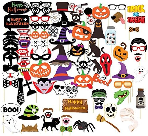 SIX VANKA 85pcs Photo Booth Props DIY Kit Dress-up Accessories for Halloween Wedding Party Favors Reunions Birthdays Decoration Anniversary (Halloween Photo Booth Props)