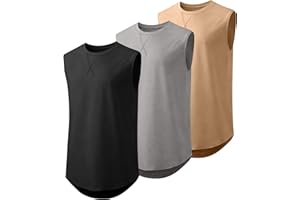 JMIERR Mens 3 Pack Tank Tops Cotton Sleeveless Shirt Classic Crewneck Hipster Hip Hop Longline T-Shirts