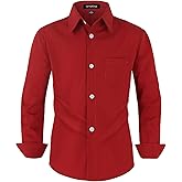 Spring&Gege Boys Long Sleeve Stretch Wrinkle Free Dress Shirts Formal School Uniform Button Down Shirts