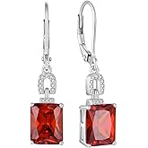 Inpasne Emerald Cut Earrings 925 Sterling Silver Baguette Birthstone Dangle Drop Leverback Earrings Jewelry Gifts for Women