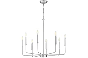 Dolaimy House Farmhouse 8 Light Fixture Rustic Rod Industrial Brushed Nickel Finish Chandeliers for Dining Room Candle Ceiling Light Fixture for Living Room Bedroom Kitchen Island Foyer