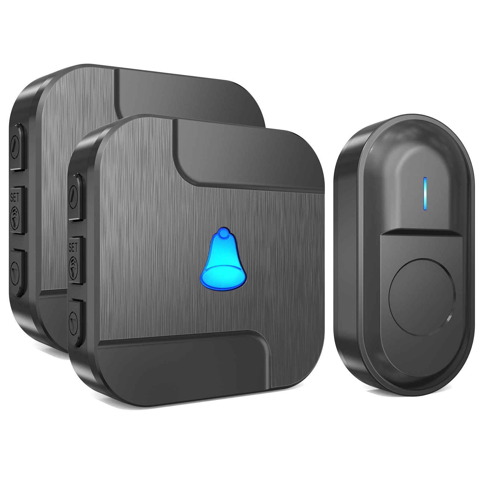 Wireless Doorbell, 1,000ft Long Range Door Bells Chime, Waterproof Electric Cordless Doorbell, 1 Push Button and 2 Plug-in Receivers with LED Flash, 55 Melodies, 5 Volume Levels