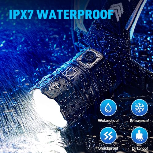 ET Head Torch Rechargeable, Super Bright 100000 LM LED Headlamp with 5 Modes & 30 Hours Runtime & IPX7 Waterproof & 120°Adjustable & Zoomable,Red Warning Headlight for Running Hiking Fishing Cycling