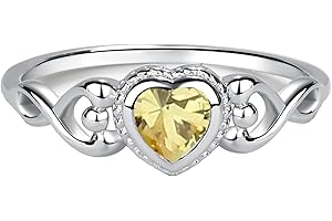 Precious Pieces Sterling Silver Simulated CZ Birthstone Baby Ring with Heart for little girls, Kids and Toddlers
