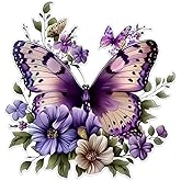 A Gorgeous Purple Butterfly Floral Vinyl Sticker for Car and Motorcycle Bumper Window, Self-Adhesive, Single Use, Suitable for Wood Plastic Glass Cermet, 4.92"x5.12", Set of 2 |#CZ306