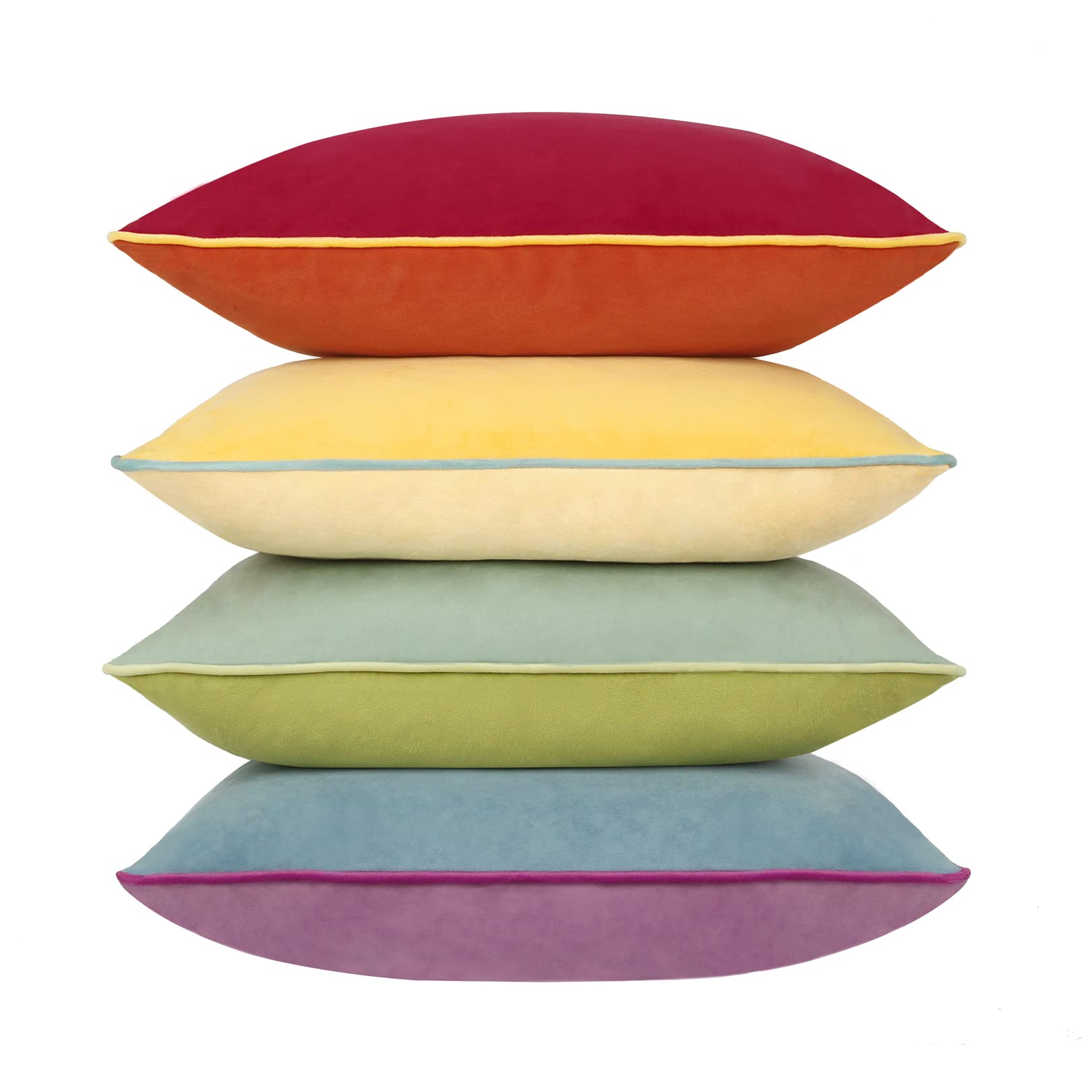 COFEDE Velvet Cushion Covers 18x18 inches Set of 4,Decorative Square mixed color Cushion Cases for Sofa Bed Bench Couch 45x45 cm Rainbow — image 1