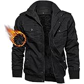 TACVASEN Men's Winter Jacket Fleece Lined Military Jacket Cargo Windbreaker Zip Front Stand Collar Coat with Multi Pockets