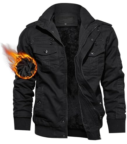 CRYSULLY Military Jackets for Men Winter Coat Multi Pockets,Army