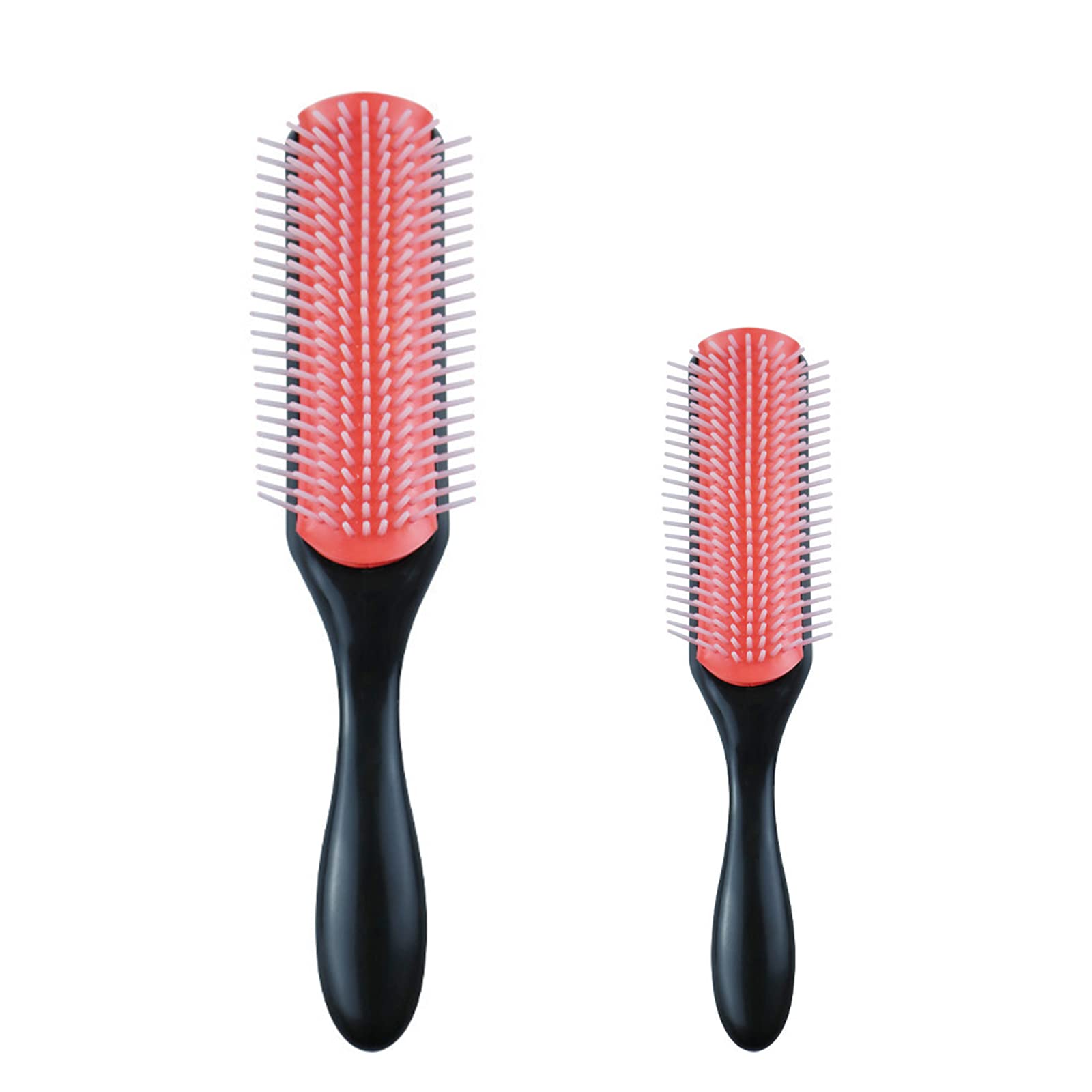 VEGCOO 2 PCS Hair Brushes for Curly & Straight Hair, 9-Row Cushion Brush with Anti-Static Rubber Pad, Detangling, Styling, Separating, Shaping (2 Sizes, Unisex, All Ages & Genders)