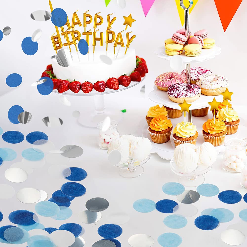 Confetti, Table Confetti, 1.76 Oz Confetti Paper, Diameter 1 inch / 2.5 Cm, Confetti Dots, Table Confetti Circles, Birthday Wedding Confetti, Round Tissue Paper, Blue Silver Confetti