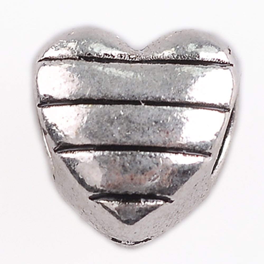 RUBYCA 50pcs Tibetan Silver Tone Spacer Beads Fit European Charms Bracelet Striped Heart Design