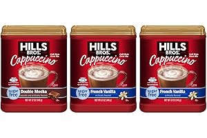 Hills Bros Instant Cappuccino Mix Sugar-Free Variety Pack with (2) Sugar-Free French Vanilla and (1) Sugar-Free Double Mocha Instant Coffee Beverage Mix - 12 Ounce (Pack of 3)