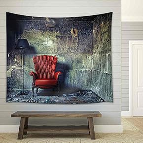 Luxury Armchair in Grunge Interior Photo Compilation Photo and Hand-Drawing Elements Combined - Fabric Wall Tapestry Home Decor - 51x60 inches
