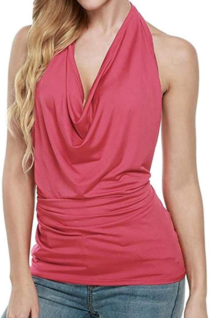 Geilisungren T Shirt Damen Sexy Neckholder Wasserfallausschnitt Ruckenfrei Tank Tops Weste Tragershirt Bandeau Sommer Mode Armellose Camisole Casual Einfarbige Bluse Oberteile Amazon De Bekleidung