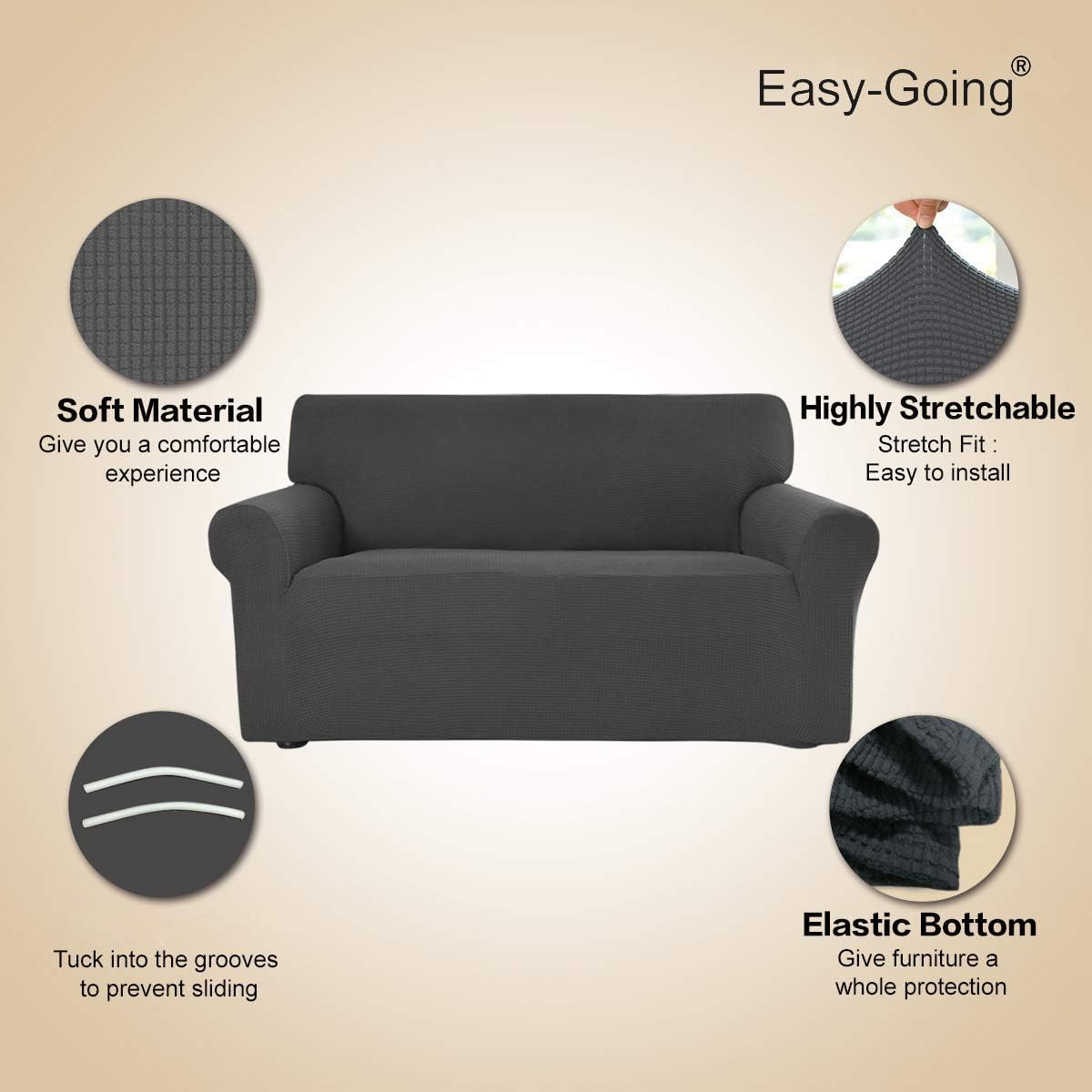 Easy-Going Stretch Chair Sofa Slipcover 1-Piece Couch Sofa Cover Furniture Protector Soft with Elastic Bottom for Kids. Spandex Jacquard Fabric Small Checks(Chair,Dark Gray): Kitchen & Dining