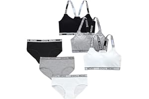 Hpory Girls Bra and Panty Sets - 6Pcs Girls Bra Training Bra Bralettes Cotton Cami Bras Teen Elastic Briefs Panties