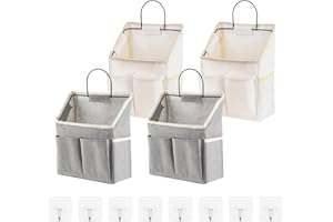Voittozege 4-Pack Wall Hanging Organizer Basket with Pockets Linen Wall Storage Basket with Pockets and Hooks Wall Hanging St