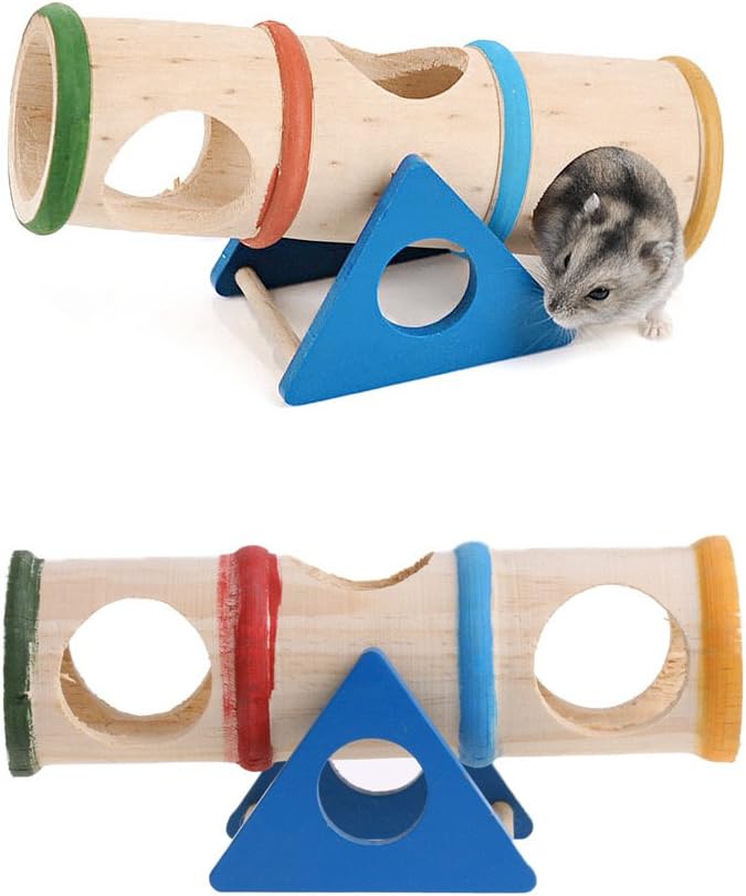 Hergon Wooden Colorful Seesaw Cage, House Hide Play Pet Toys, For Hamster Rat Mouse Mice