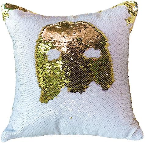 Ibestuff Two-color Reversible Sequins Mermaid Pillow Cases 40 by 40cm Sparkle Glitter Cushion Magic Swipe Stylish (White and Gold)