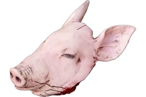 Edlike Halloween Cut Off Head Props,Scary Realistic Hanging Severed Animal Head,Horror Life-Size Bloody Pig Head, Fake Severed Pig Head Props for Halloween Outdoor Indoor Haunted House Decor
