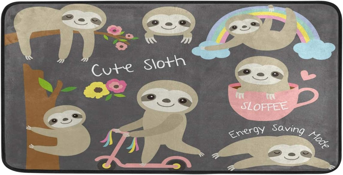 ISAOA - Alfombra de cocina con diseño de perezoso, antideslizante, 39 x
