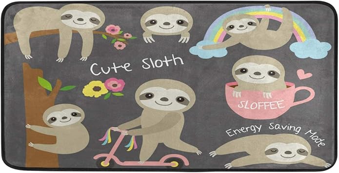 ISAOA - Alfombra de cocina con diseño de perezoso, antideslizante, 39 x