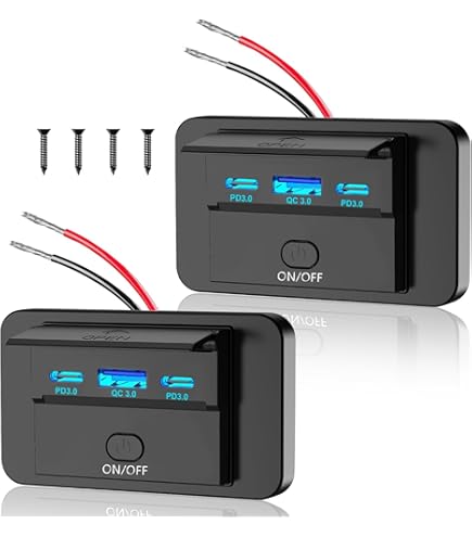 Car Charger 6PCS 12V/24V RV USB Outlet, Dual PD3.0 Type-C (USB C) & Quick Charge QC3.0 USB-A Port Panel Mount Car USB Socket Charger USB-C Cell Phone Car Chargers