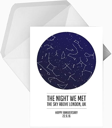 Tarjeta De Felicitacion Personalizada De La Noche Con Texto En Ingles We Met Star Constellation Map Night Sky Cualquier Dia De La Obra Localizacion Fecha Para Cualquier Ocasion O Evento Cumpleanos Navidad Boda Aniversario Compromiso Dia Del